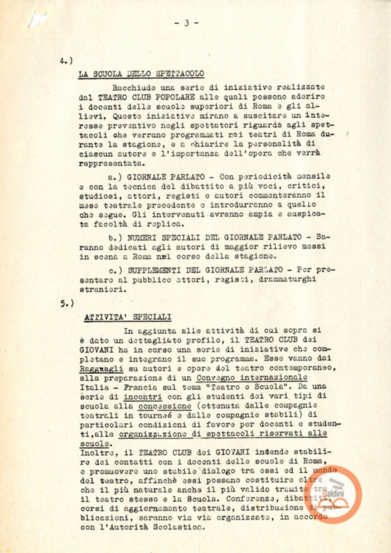 Programma del Teatro Club dei giovani relativo alla stagione 1963-1964.
