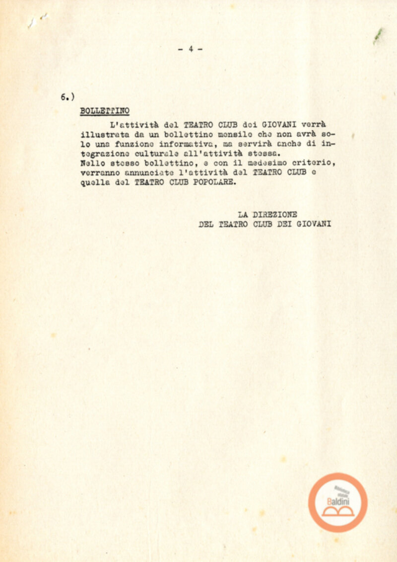 Programma del Teatro Club dei giovani relativo alla stagione 1963-1964.