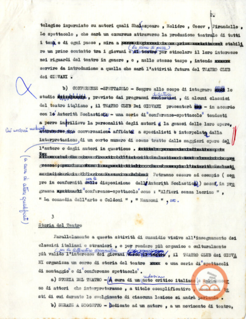 Bozza del programma del Teatro Club dei giovani relativo alla stagione 1963-1964.