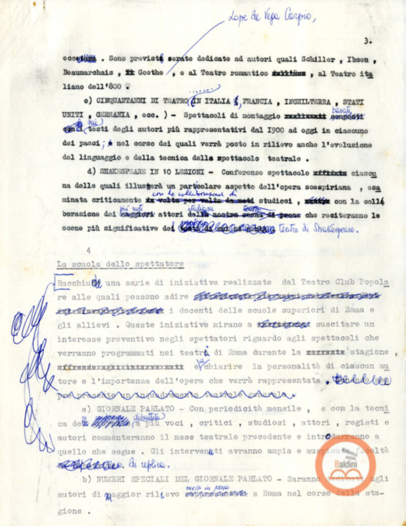 Bozza del programma del Teatro Club dei giovani relativo alla stagione 1963-1964.