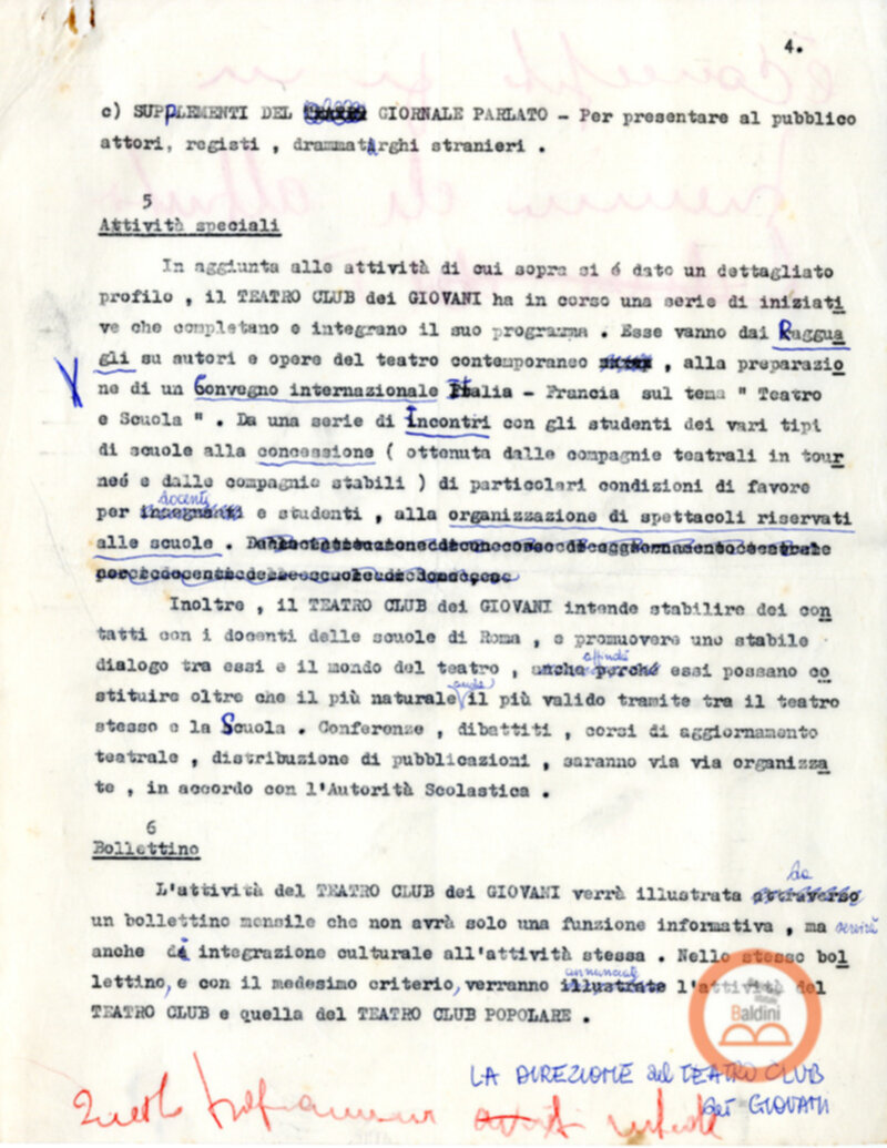 Bozza del programma del Teatro Club dei giovani relativo alla stagione 1963-1964.