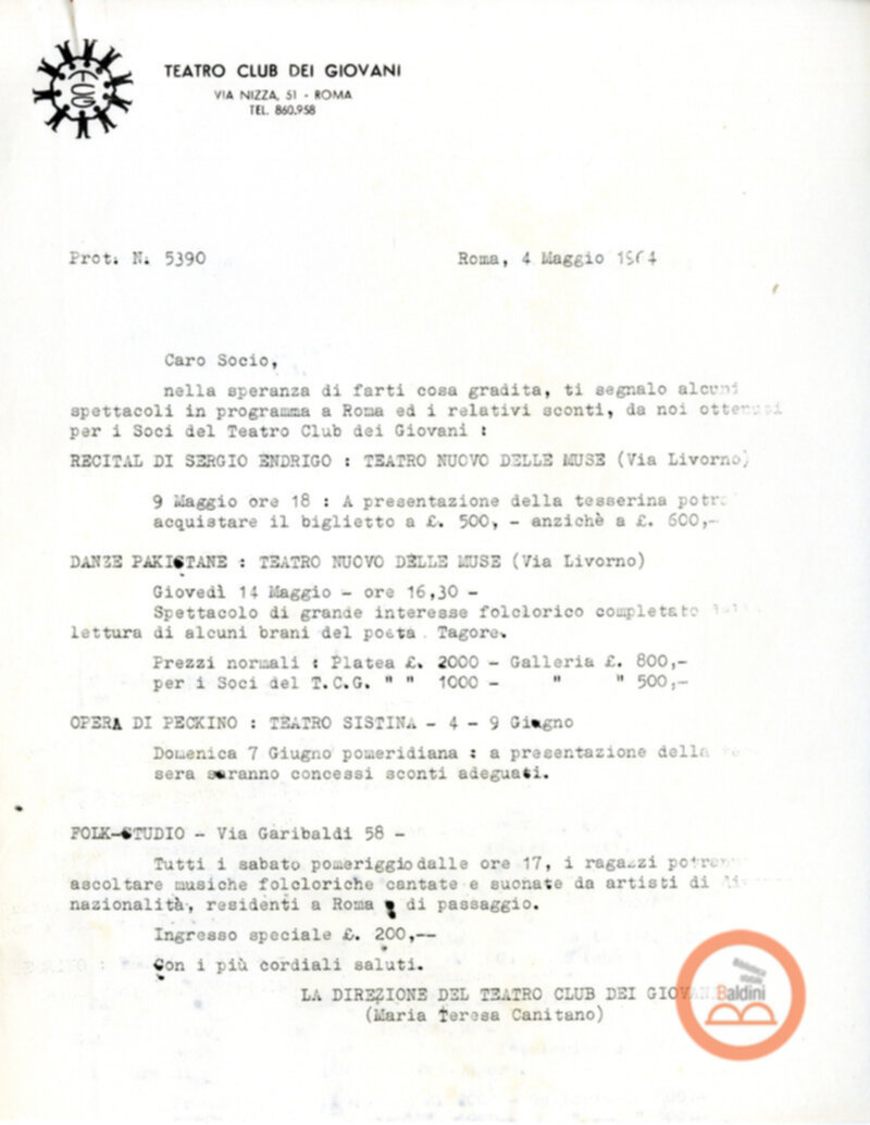 Teatro Club dei Giovani - spettacoli in programmazione per il 1963-1964