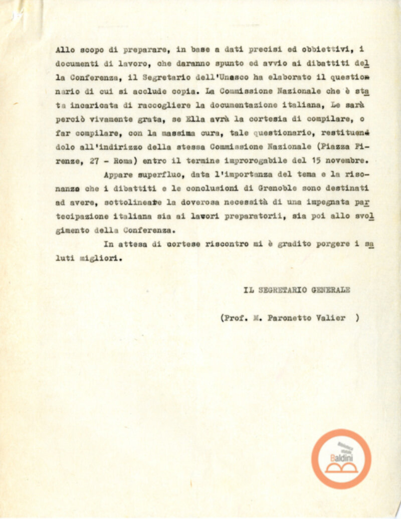Lettera di Maria Luisa Paronetto Valier