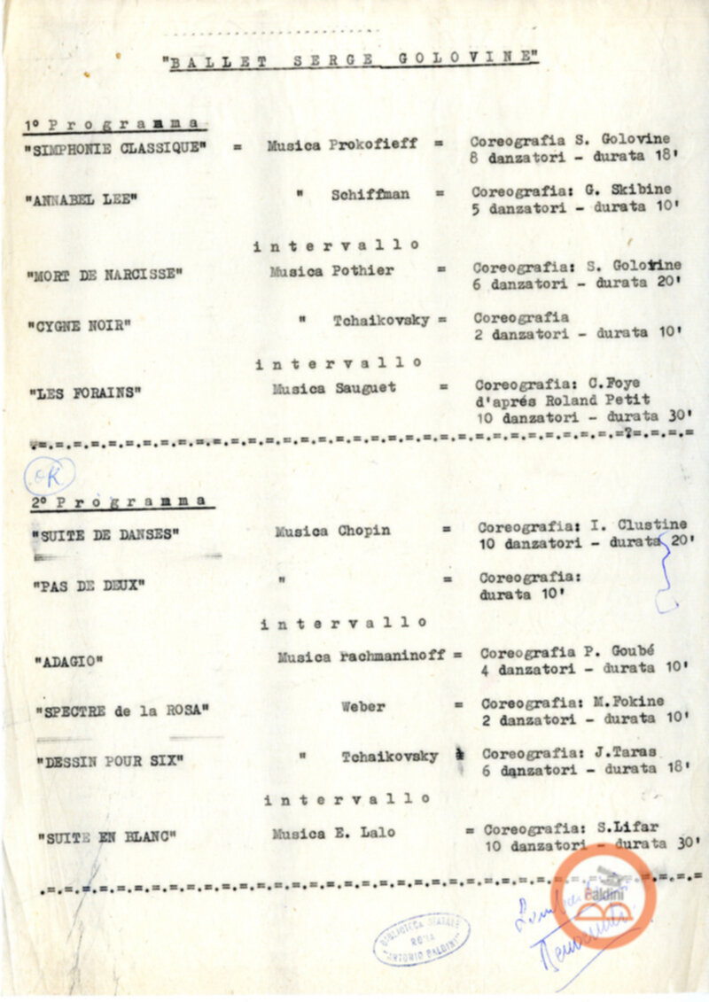 Bozza del programma Ballet Serge Golovine