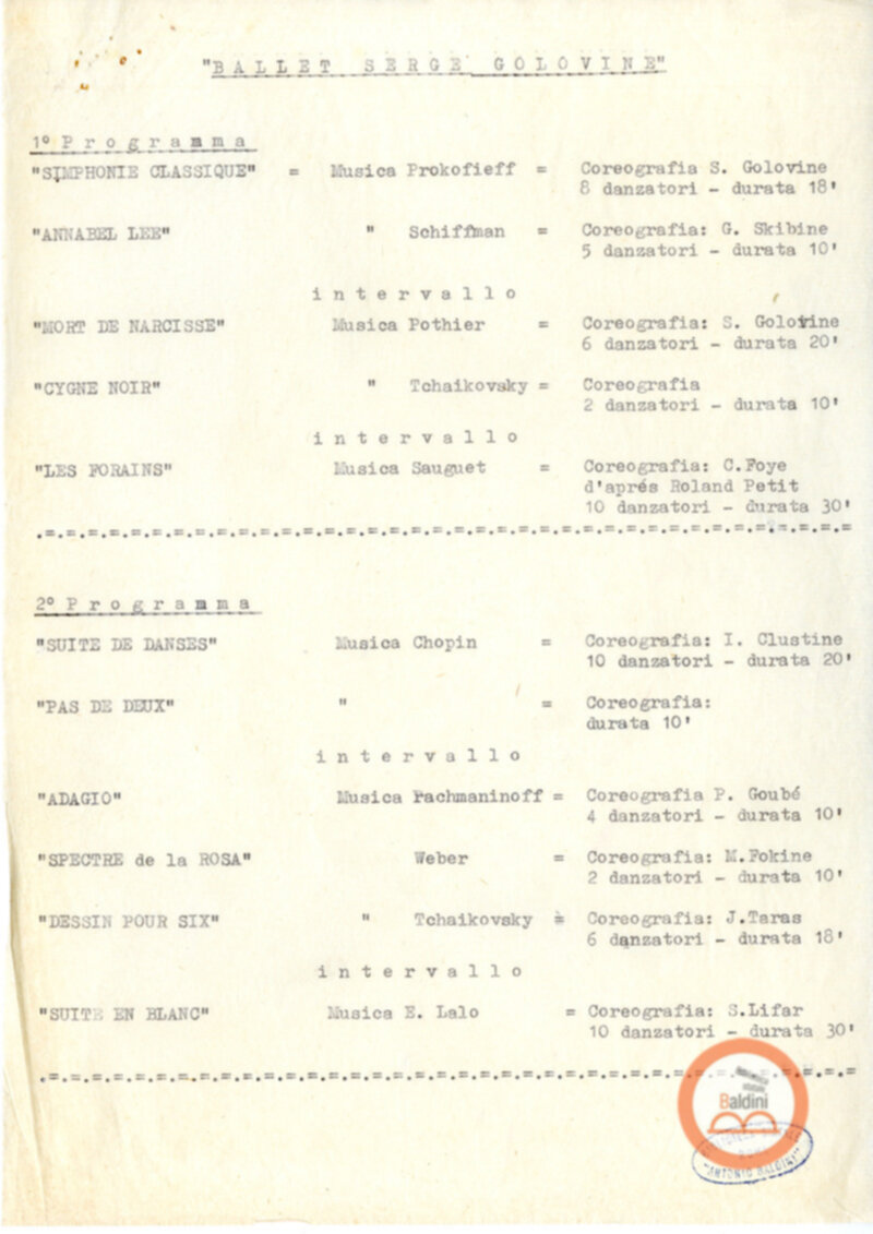 Bozza del programma Ballet Serge Golovine