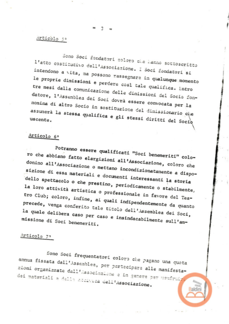 Statuto dell'Associazione di Cultura Teatrale Americana (ACTA), Teatro Club "Premio Roma".