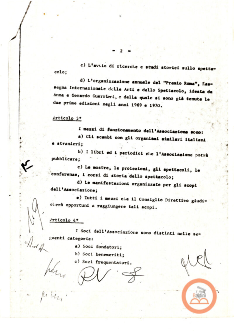 Statuto dell'Associazione di Cultura Teatrale Americana (ACTA), Teatro Club "Premio Roma".