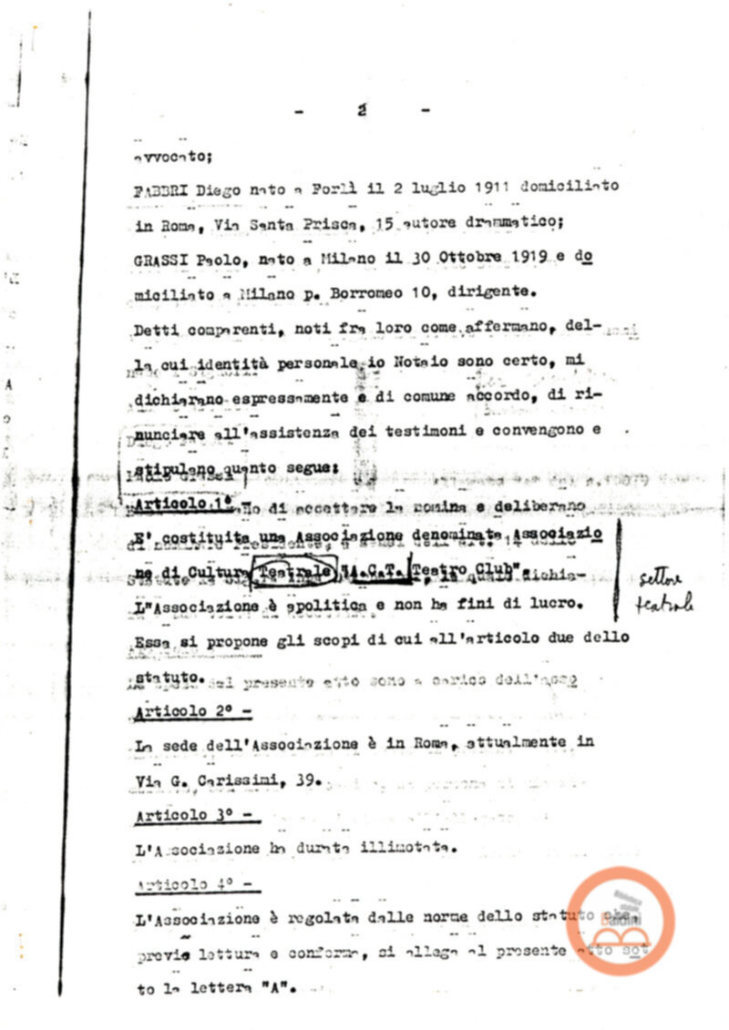 Statuto dell'Associazione di Cultura Teatrale Americana (ACTA), Teatro Club "Premio Roma".