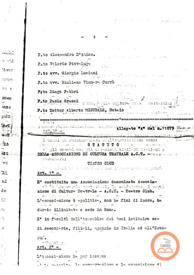 Statuto dell'Associazione di Cultura Teatrale Americana (ACTA), Teatro Club "Premio Roma".
