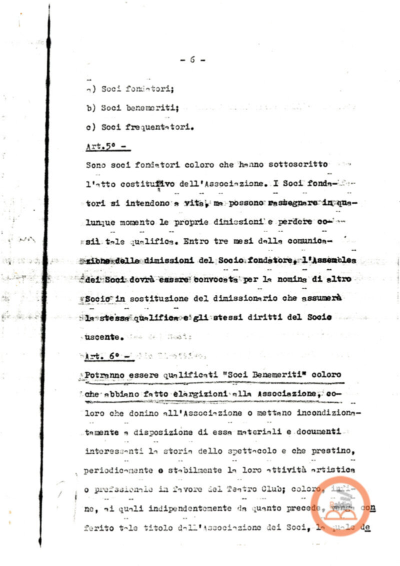 Statuto dell'Associazione di Cultura Teatrale Americana (ACTA), Teatro Club "Premio Roma".
