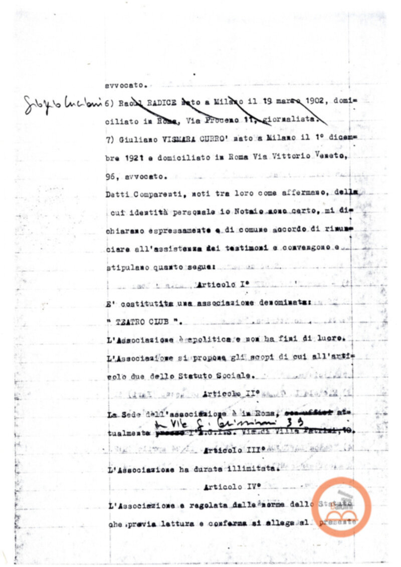 Statuto dell'Associazione di Cultura Teatrale Americana (ACTA), Teatro Club "Premio Roma".