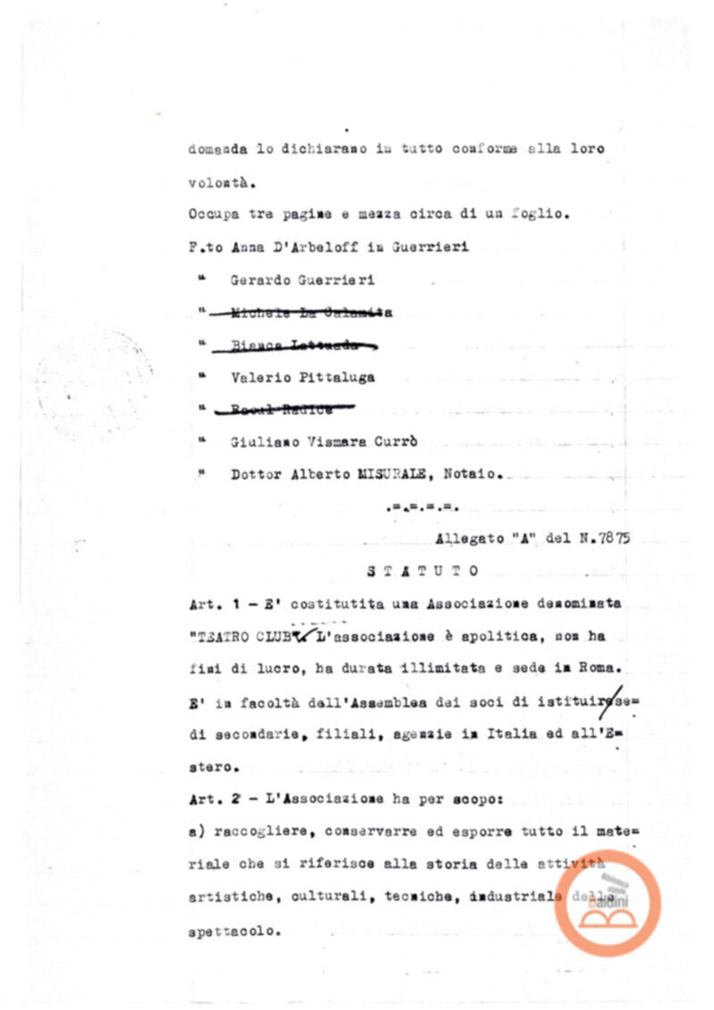 Statuto dell'Associazione di Cultura Teatrale Americana (ACTA), Teatro Club "Premio Roma".