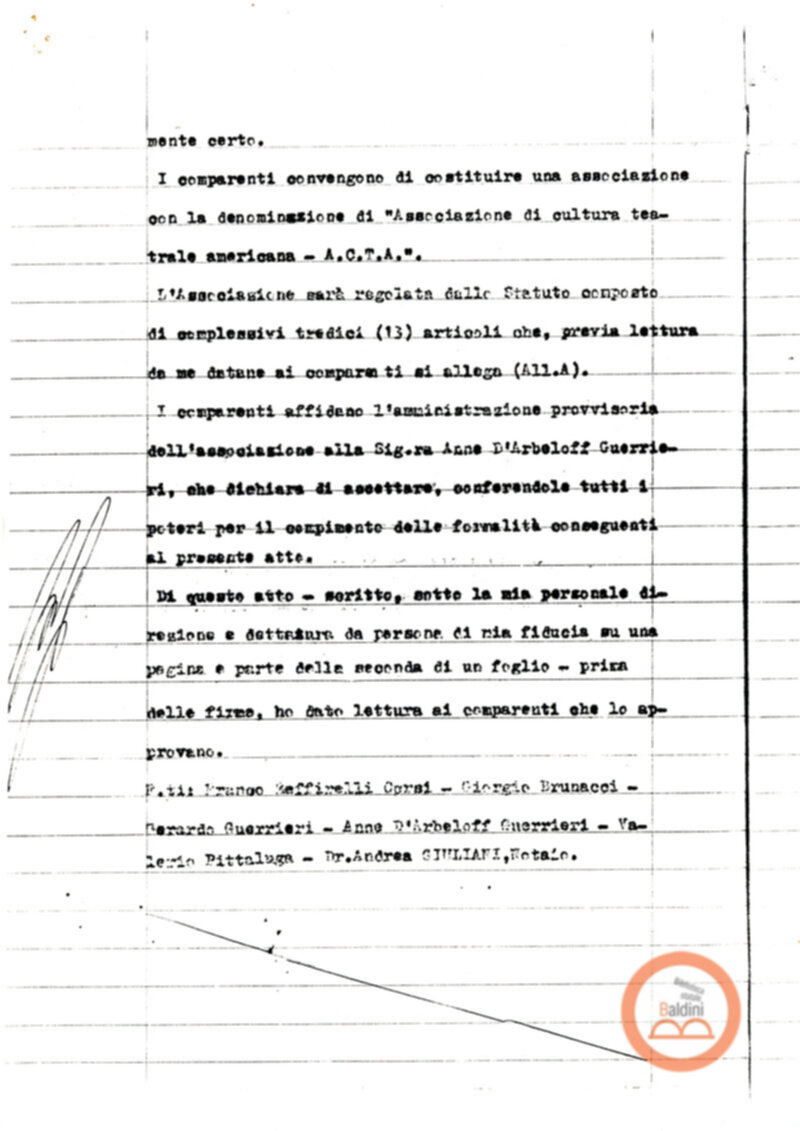 Statuto dell'Associazione di Cultura Teatrale Americana (ACTA), Teatro Club "Premio Roma".