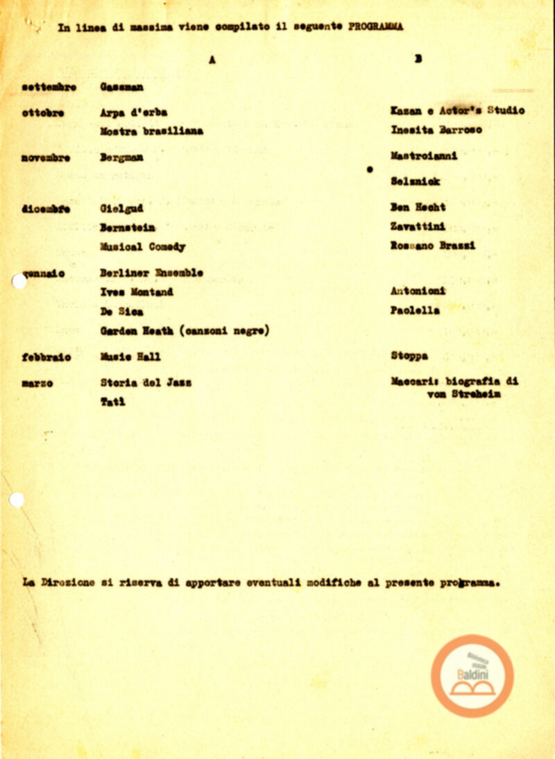 Stagione 1957-1958 - programma