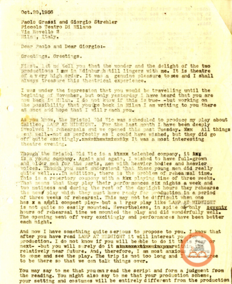 Corrispondenza di Anne d'Arbeloff e Gerardo Guerrieri con Barrie Stavis relativa allo spettacolo "Illumination of Versailles".