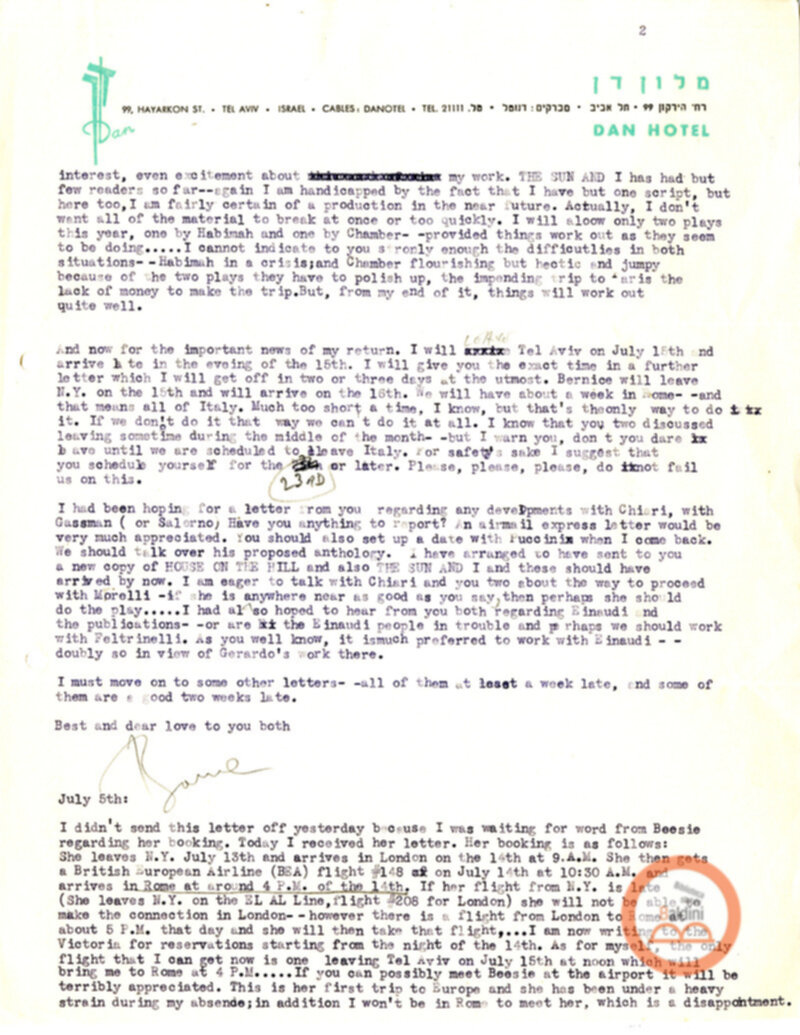 Corrispondenza di Anne d'Arbeloff e Gerardo Guerrieri con Barrie Stavis relativa allo spettacolo "Illumination of Versailles".