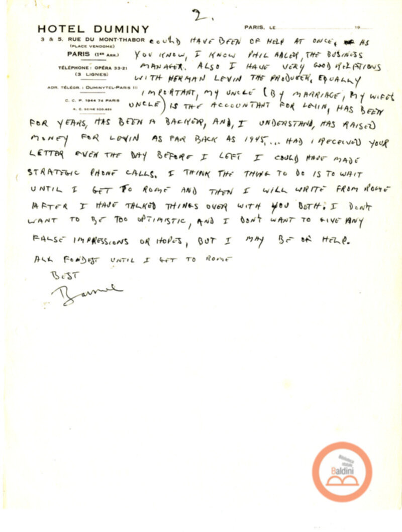 Corrispondenza di Anne d'Arbeloff e Gerardo Guerrieri con Barrie Stavis relativa allo spettacolo "Illumination of Versailles".