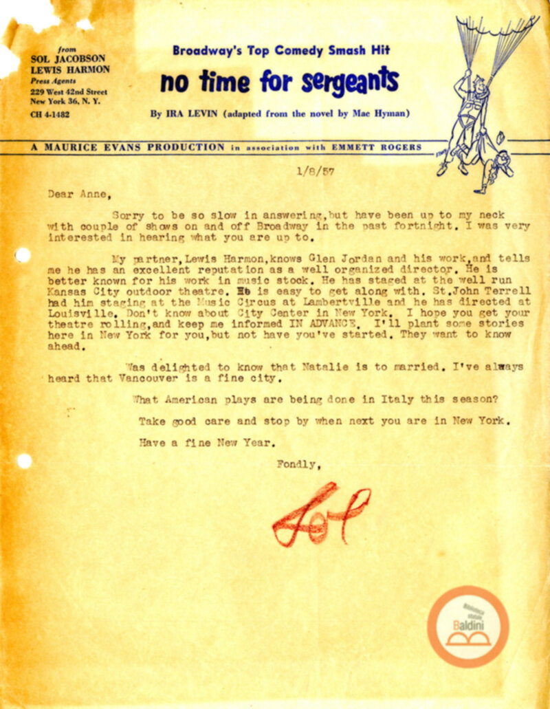 Corriscpondenza di Anne d'Arbeloff e Sol Jacobson