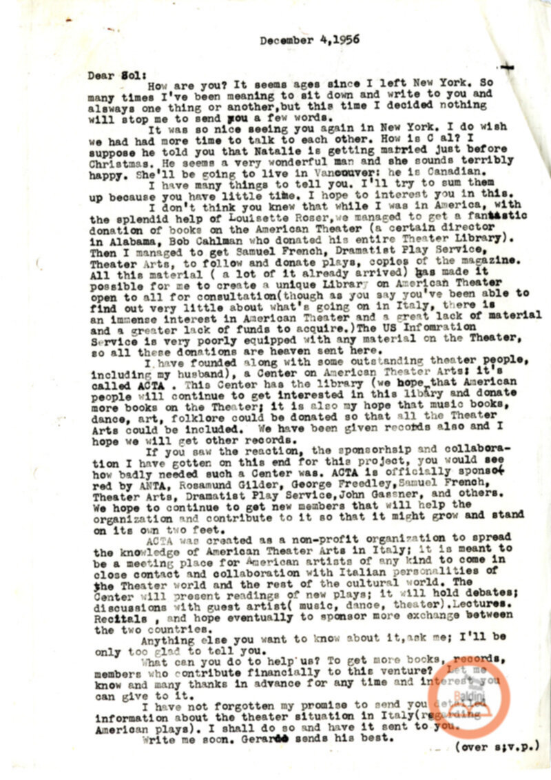 Corriscpondenza di Anne d'Arbeloff e Sol Jacobson