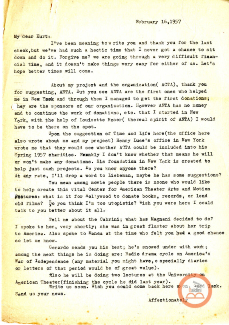 Corrispondenza con Kurt Hirsch