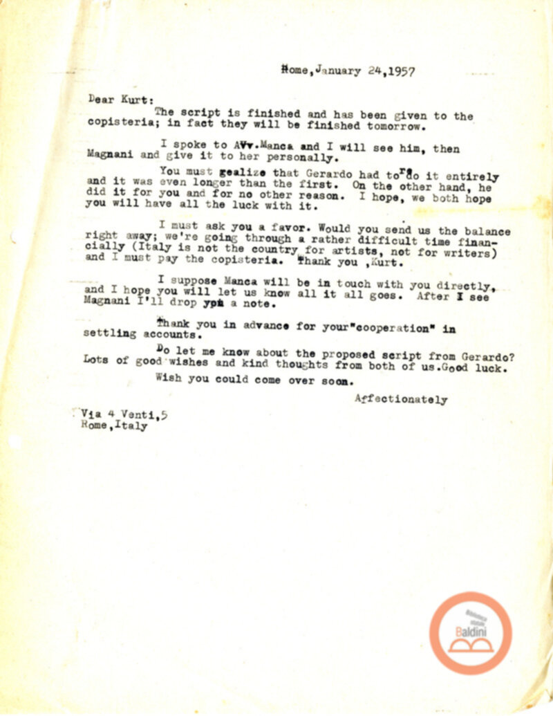 Corrispondenza con Kurt Hirsch