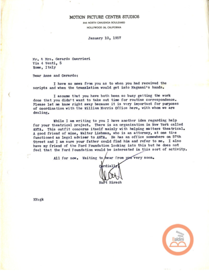 Corrispondenza con Kurt Hirsch