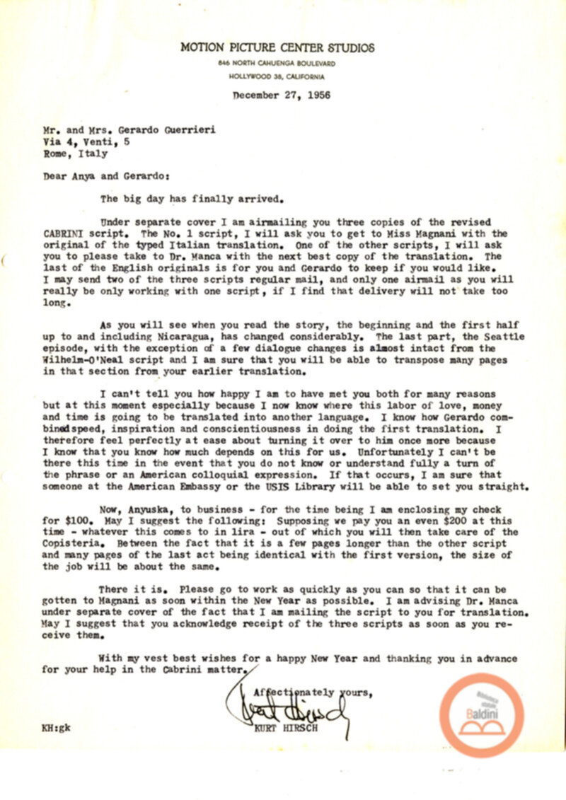 Corrispondenza con Kurt Hirsch