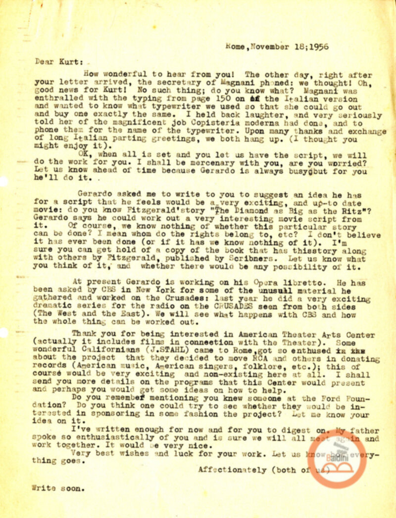 Corrispondenza con Kurt Hirsch