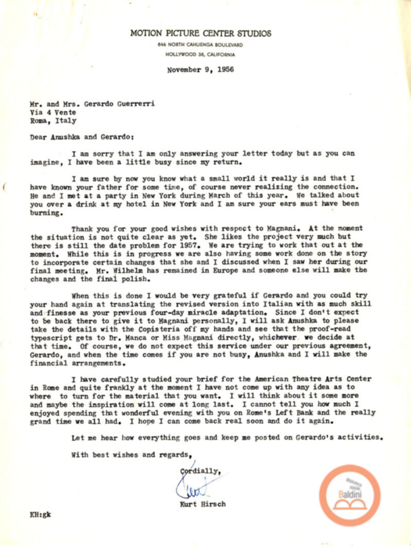 Corrispondenza con Kurt Hirsch