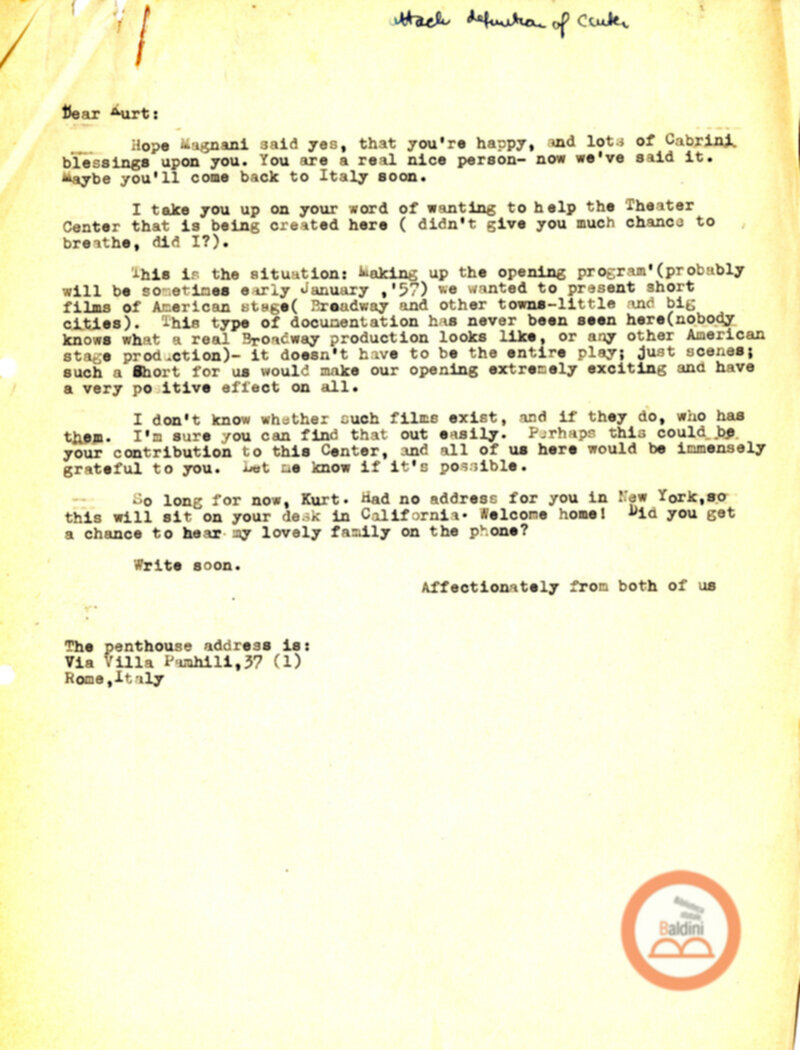 Corrispondenza con Kurt Hirsch