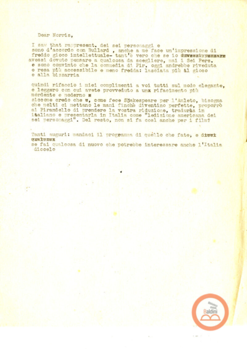 Corrispondenza con Houghton Norris