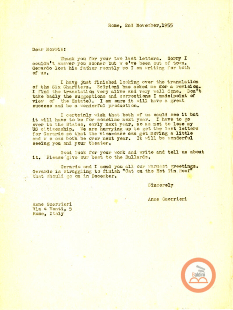 Corrispondenza con Houghton Norris