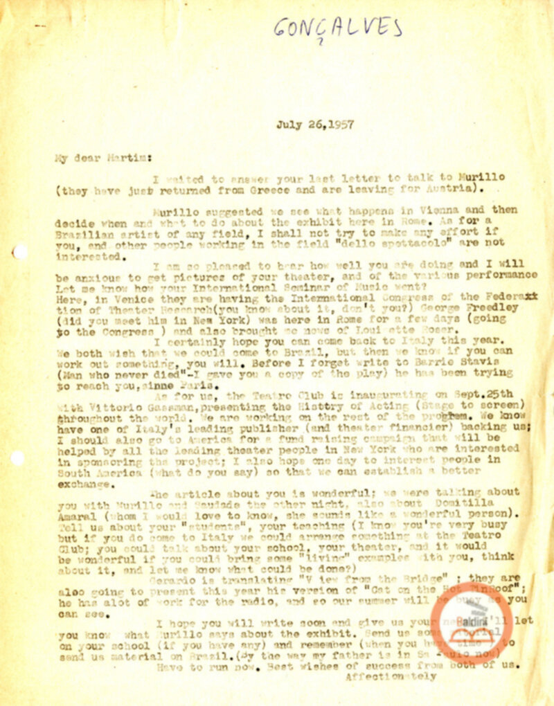 Corrispondenza con Martim Gonçalves