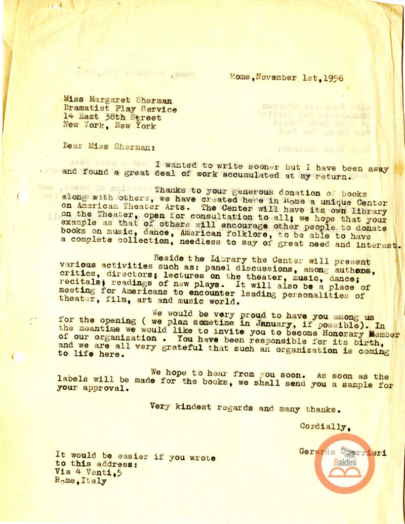 Corrispondenza con Margaret Sherman