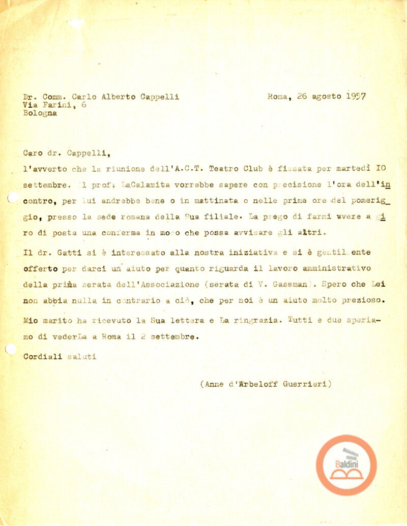 Stagione 1956 - 1957 - corrispondenza