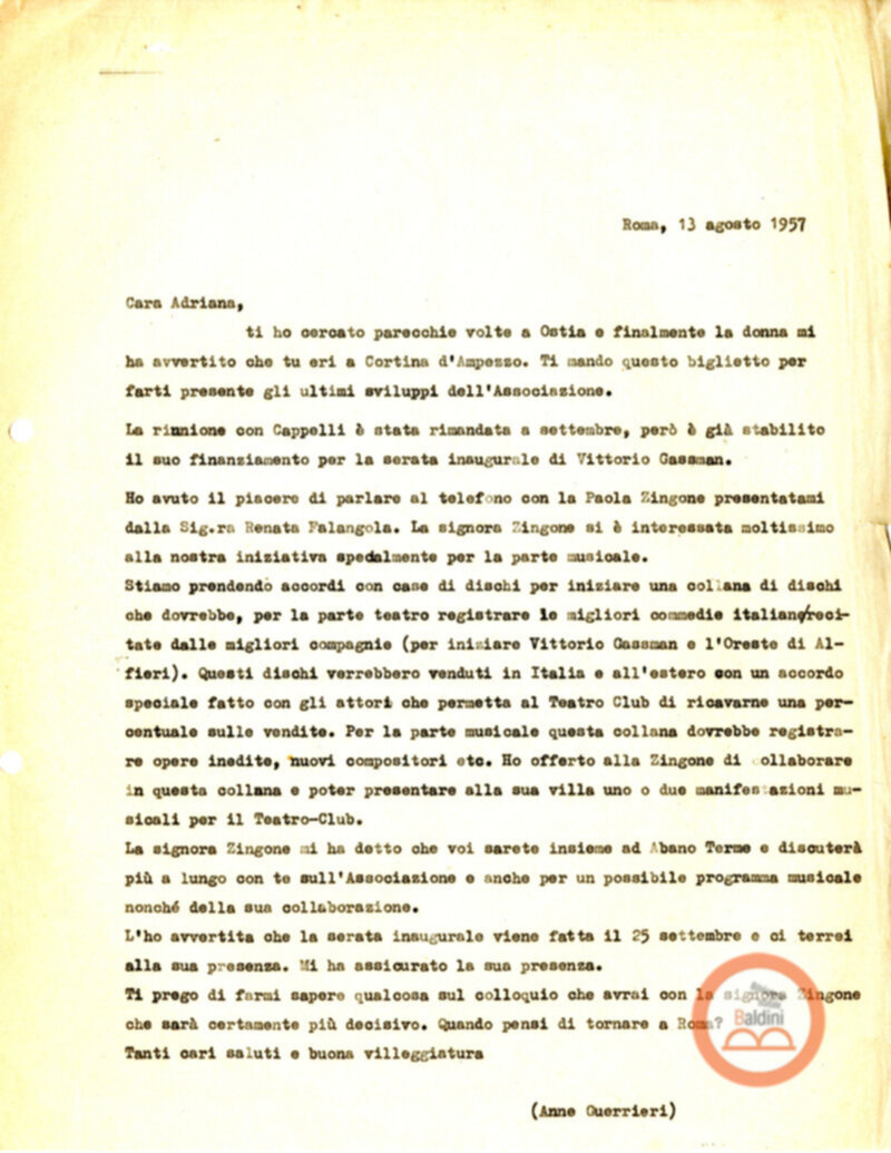 Stagione 1956 - 1957 - corrispondenza