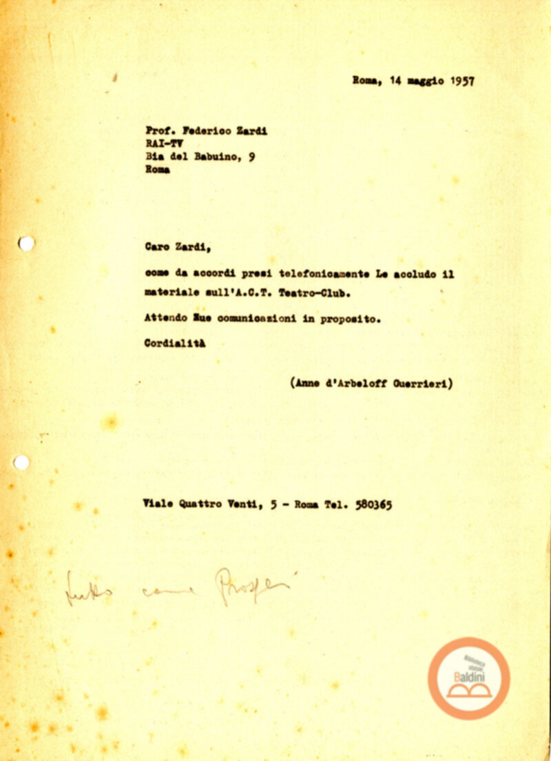 Stagione 1956 - 1957 - corrispondenza