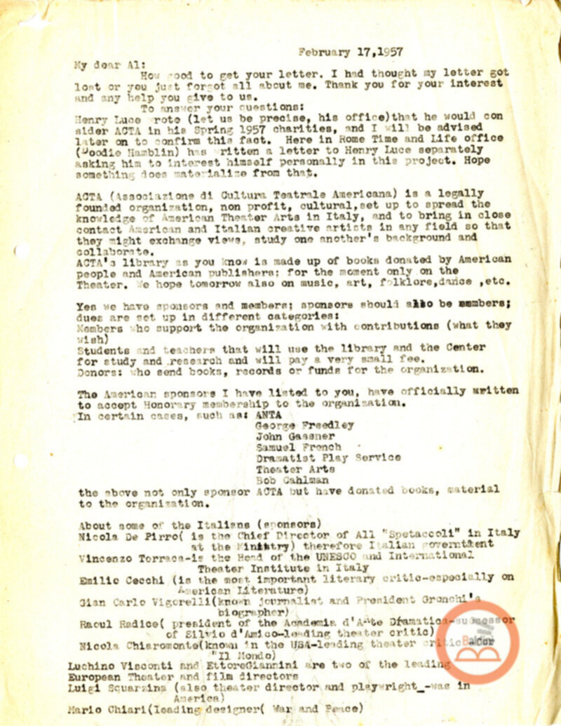 Stagione 1956 - 1957 - corrispondenza