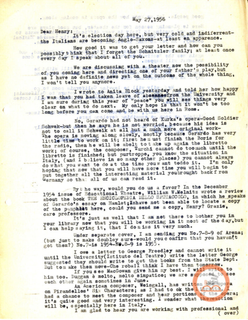 Corrispondenza con Henry Schmitzler