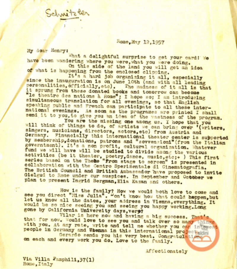 Corrispondenza con Henry Schmitzler