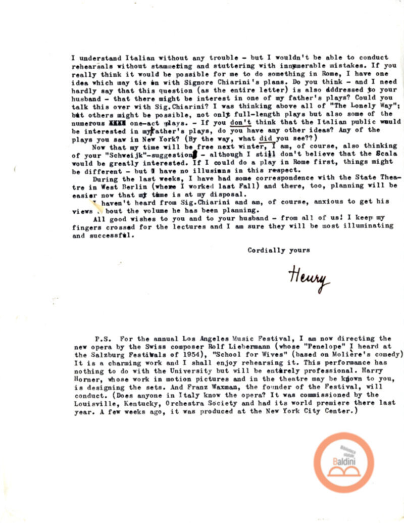 Corrispondenza con Henry Schmitzler