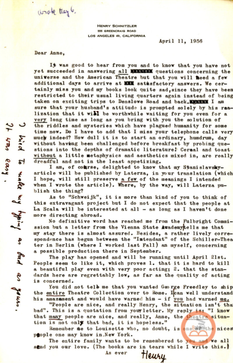 Corrispondenza con Henry Schmitzler