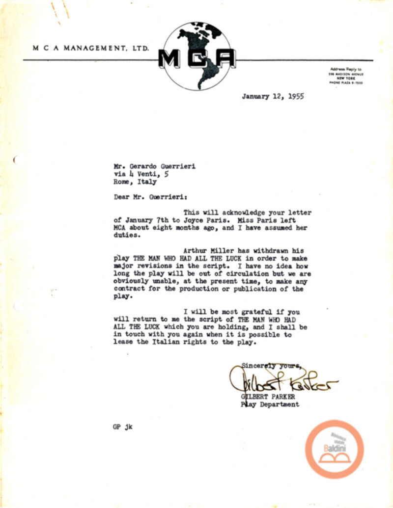 Corrispondenza con Barrie Davis e Gilbert Parker