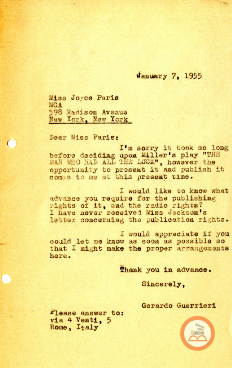 Corrispondenza con Barrie Davis e Gilbert Parker