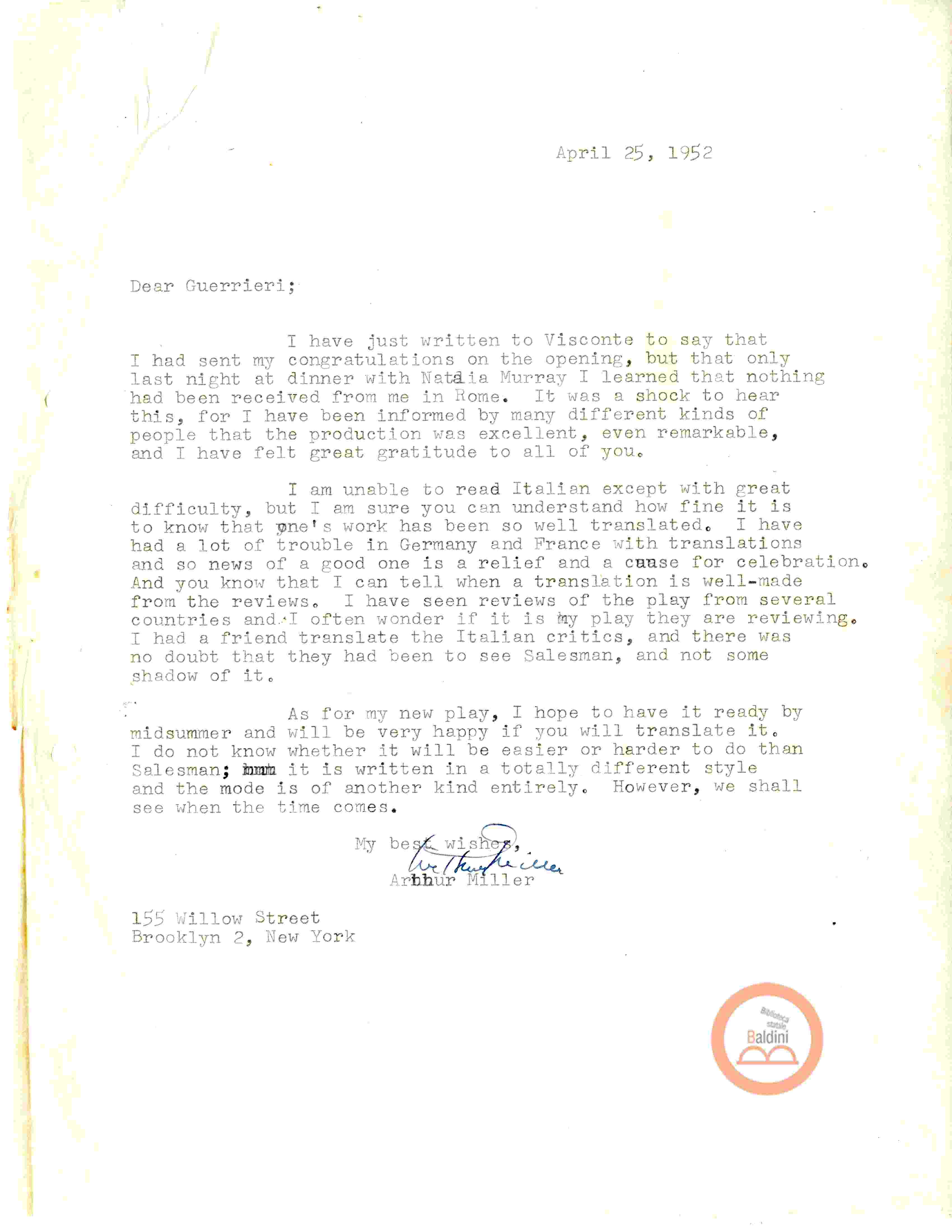 Corrispondenza con Barrie Davis e Gilbert Parker