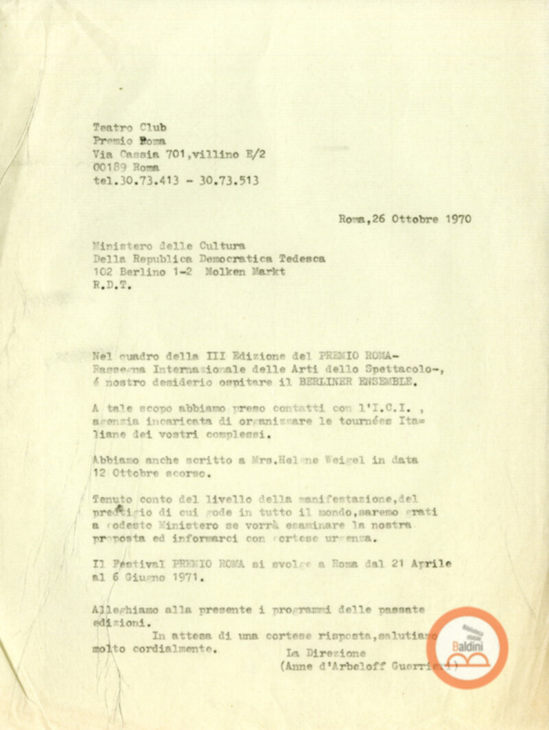 Premio Roma '70 - corrispondenza