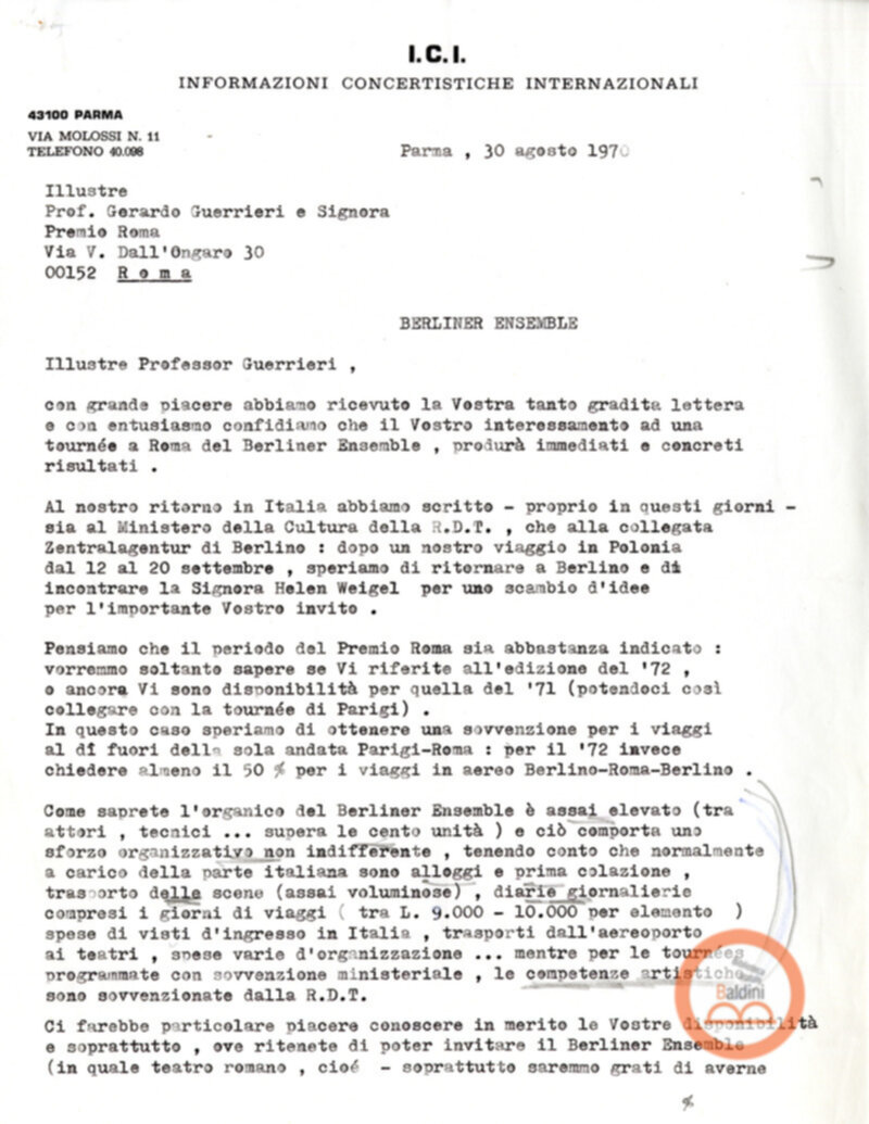 Premio Roma '70 - corrispondenza