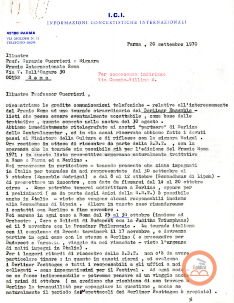 Premio Roma '70 - corrispondenza