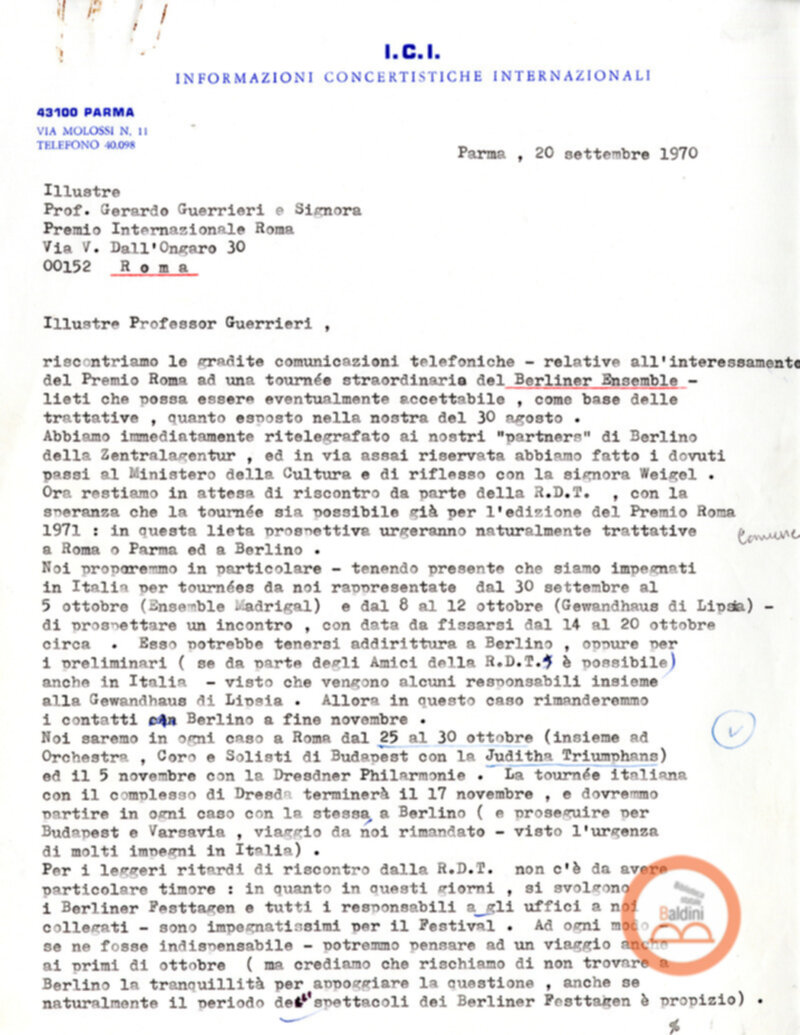 Premio Roma '70 - corrispondenza