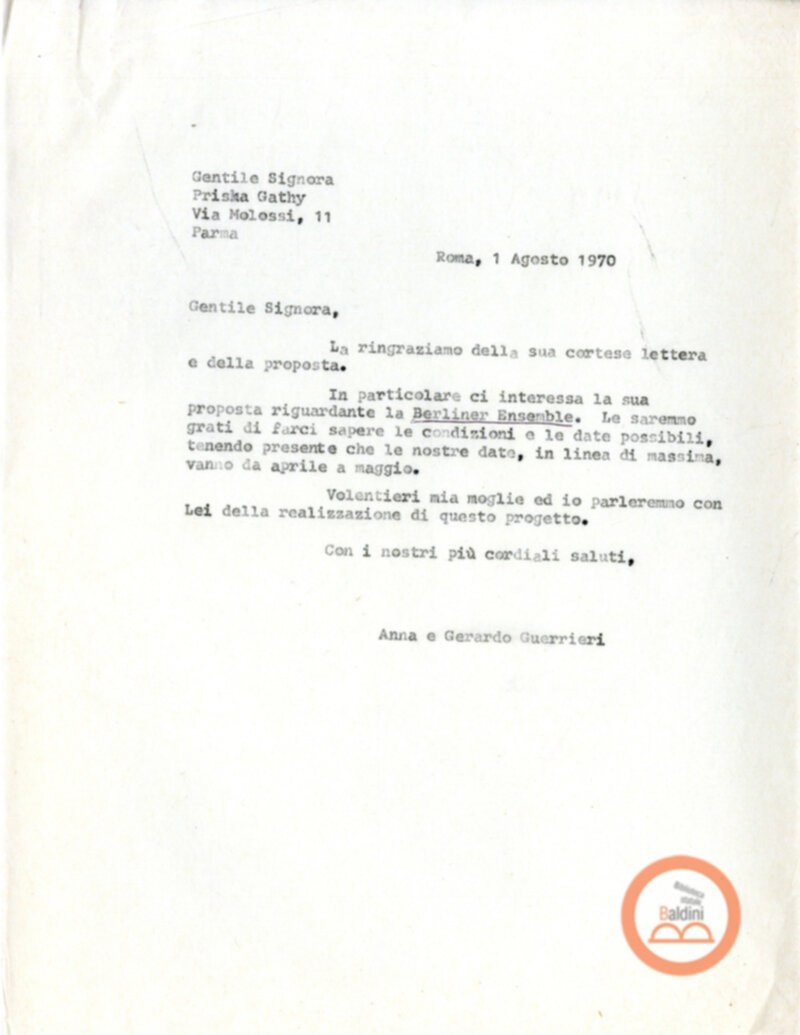 Premio Roma '70 - corrispondenza